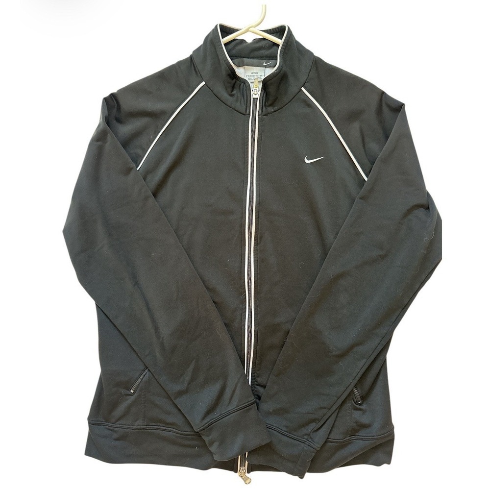 Nike Team Dri Fit Jacket Women XL Black Full Zip Mock  Neck Modern Fit Mock Neck
